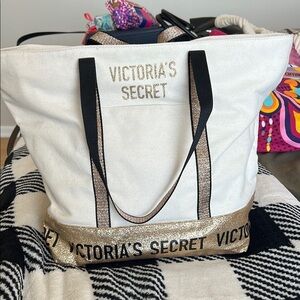 Victoria's Secret White and Gold Tote Bag